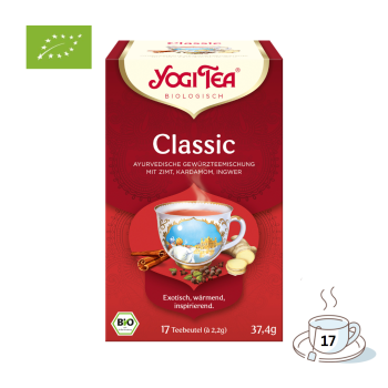 Yogi Tea Bio Classic, Gewürzteemischung mit Zimt, Kardamom und Ingwer, 17 Teebeutel im Kuvert